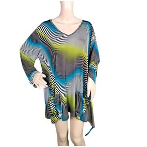 CLIN D'OEIL Paris Shirt Women's L/XL Multicolor Oversized StretchY Front Pockets